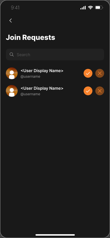 Owner Join Requests list with search, approve, and decline controls.