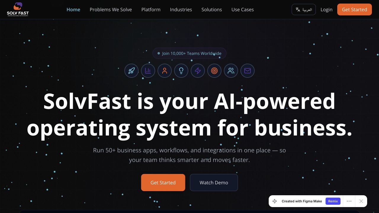 Original SolvFast entry page with platform positioning and embedded workflow example.