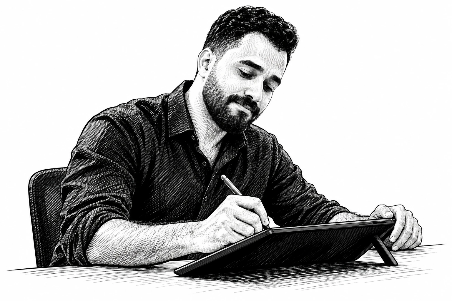 Mostafa sketching on a tablet